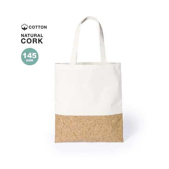 Bolsa de materiales naturales en combinación de algodón y corcho. Con asas largas, acabado cosido y resistencia hasta 8kg de peso.