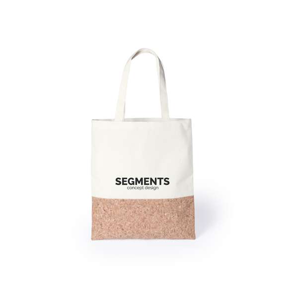 Bolsa de materiales naturales en combinación de algodón y corcho. Con asas largas, acabado cosido y resistencia hasta 8kg de peso.