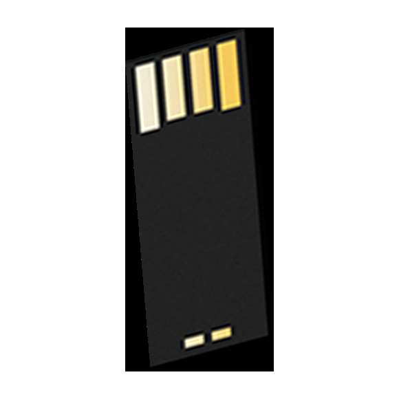 Memoria USB tarjeta de 16GB de capacidad. De diseño ultraplano, mecanismo plegable y especialmente diseñada para marcaje a todo color en digital. Presentada en elegante funda individual de polipiel blanca.