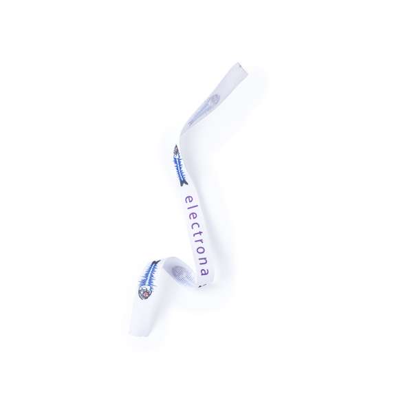 Pulsera en resistente y suave poliéster, especialmente diseñada para personalización total en sublimación para pedidos a partir de 250 piezas.