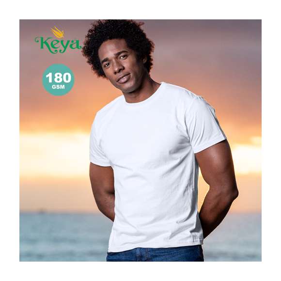 Camiseta para adulto Keya MC 180. En material 100% algodón de 180g/m2. Disponible en color blanco y en tallas S, M, L, XL, XXL, 3XL.