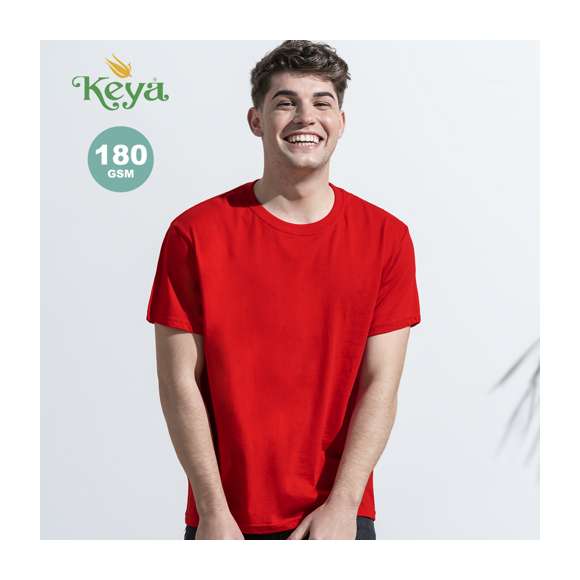 Camiseta para adulto Keya MC 180. En material 100% algodón de 180g/m2. Disponible en extensa gama de vivos colores y en tallas S, M, L, XL, XXL, 3XL.