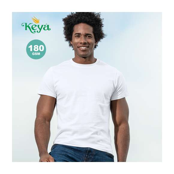Camiseta para adulto Keya MC 180-OE. En material 100% algodón heavy de 180g/m2. Disponible en color blanco y en tallas S, M, L, XL, XXL, 3XL.