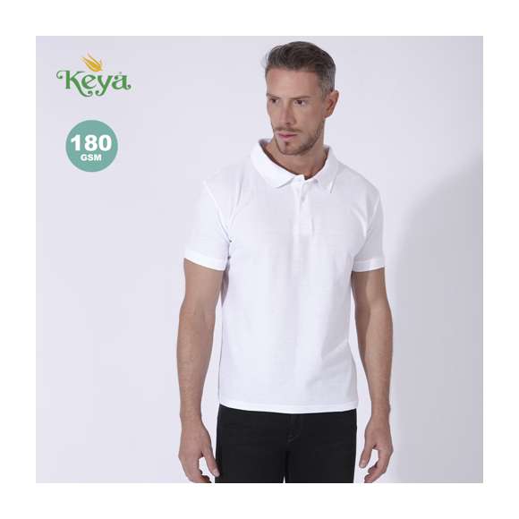 Polo de piqué para adulto de Keya MPS180. En material 100% algodón de 180g/m2. Con dos botones de cierre a juego y disponible en color blanco. Tallas S, M, L, XL, XXL, 3XL.