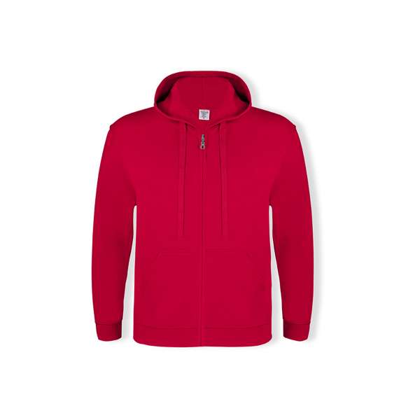Sudadera para adulto con capucha y cierre de cremallera de Keya SWZ280. En combinación de materiales algodón y poliéster de 280g/m2. Con cordones a juego y 2 bolsillos frontales. Disponible en extensa gama de vivos colores y en tallas S, M, L, XL, XXL, 3XL.