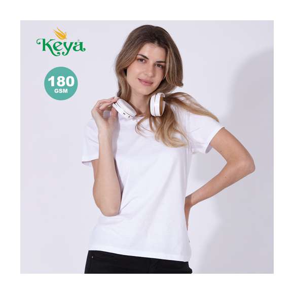 Camiseta para mujer Keya WCS180. En material 100% algodón de 180g/m2. Disponible en color blanco y en tallas S, M, L, XL, XXL.