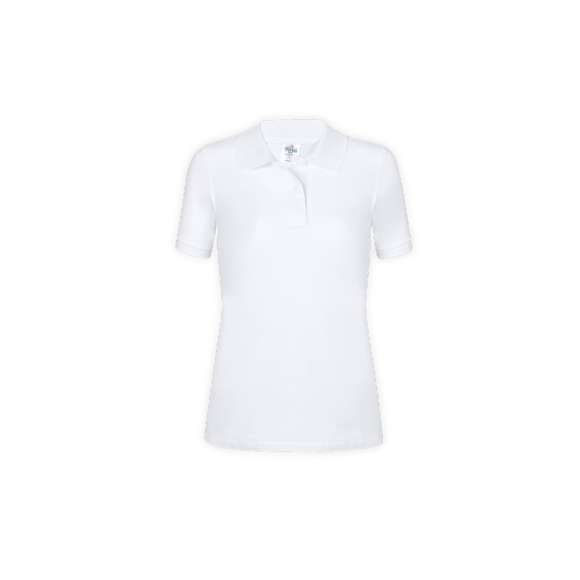 Polo de piqué para mujer de Keya WPS180. En material 100% algodón de 180g/m2. Con dos botones de cierre a juego y disponible en color blanco. Tallas S, M, L, XL, XXL.