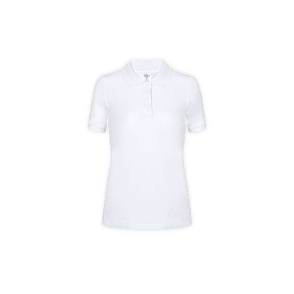 Polo de piqué para mujer de Keya WPS180. En material 100% algodón de 180g/m2. Con dos botones de cierre a juego y disponible en color blanco. Tallas S, M, L, XL, XXL.