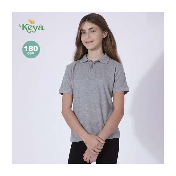 Polo de piqué para niño de Keya YPS180. En material 100% algodón de 180g/m2. Con dos botones de cierre a juego y disponible en extensa gama de vivos colores. Tallas XS, S, M, L, XL.