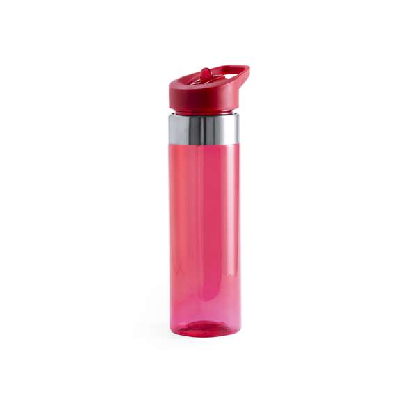Bidón en alta calidad y de gran capacidad -650 ml- en material tritán resistente al calor y libre de BPA. Con anilla de acero inoxidable y papón dosificador a rosca, con asa integrada a juego. Disponible en variada gama de colores transparentes.