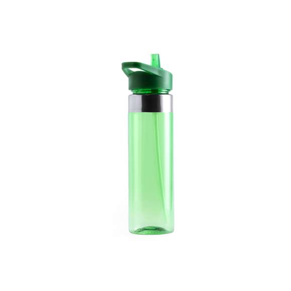 Bidón en alta calidad y de gran capacidad -650 ml- en material tritán resistente al calor y libre de BPA. Con anilla de acero inoxidable y papón dosificador a rosca, con asa integrada a juego. Disponible en variada gama de colores transparentes.