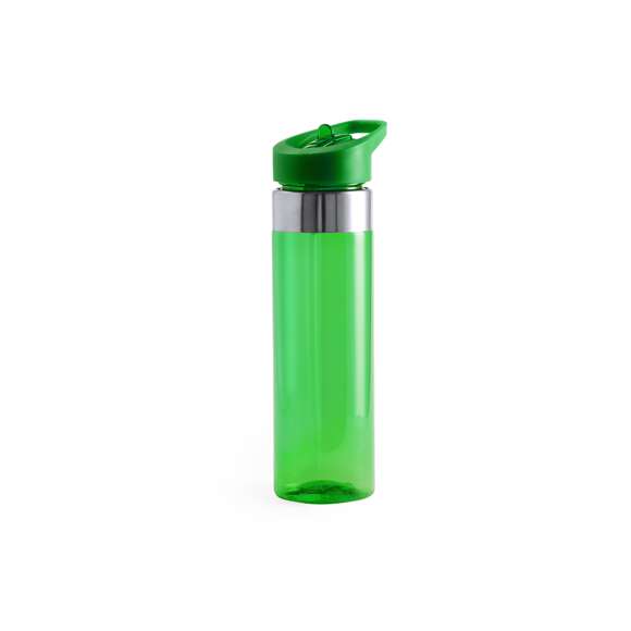 Bidón en alta calidad y de gran capacidad -650 ml- en material tritán resistente al calor y libre de BPA. Con anilla de acero inoxidable y papón dosificador a rosca, con asa integrada a juego. Disponible en variada gama de colores transparentes.