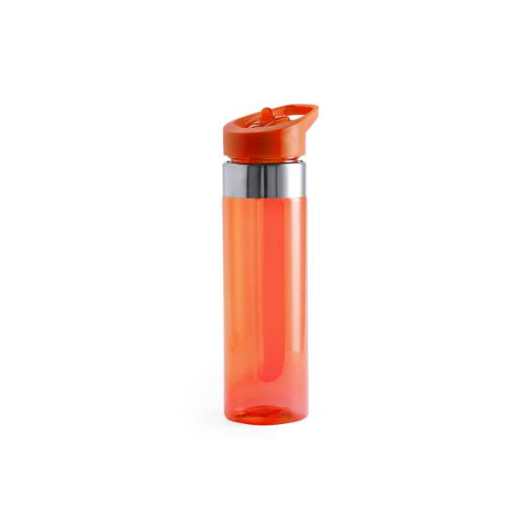 Bidón en alta calidad y de gran capacidad -650 ml- en material tritán resistente al calor y libre de BPA. Con anilla de acero inoxidable y papón dosificador a rosca, con asa integrada a juego. Disponible en variada gama de colores transparentes.
