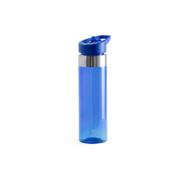 Bidón en alta calidad y de gran capacidad -650 ml- en material tritán resistente al calor y libre de BPA. Con anilla de acero inoxidable y papón dosificador a rosca, con asa integrada a juego. Disponible en variada gama de colores transparentes.