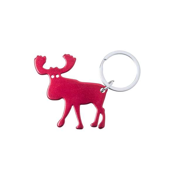 Original llavero abridor en aluminio. Con diseño navideño de reno en vivos colores brillantes.