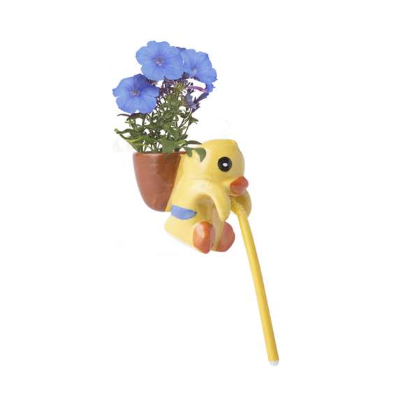 Maceta chupón en divertidos diseños de pato y gatito. Solamente hay que dejar la pajita en contacto con el agua para que la absorba y así florezcan unas espectaculares petunias. Cuerpo en cerámica, con 10-12 semillas incluidas. Presentada en atractiva caja de diseño.