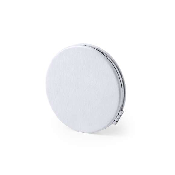  	Espejo plegable en elegante acabado de polipiel blanca. Con dos espejos interiores: 1X y aumento 2X.