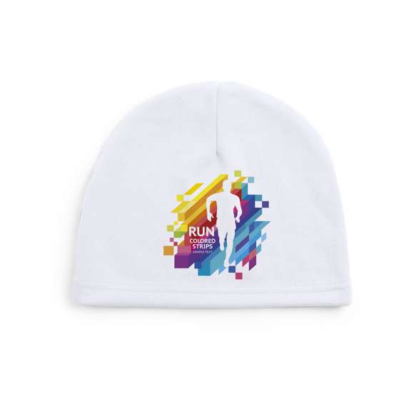  	Gorro deportivo de alta calidad en combinación de materiales poliéster/spandex y coral fleece de 280g/m2. Color blanco ideal para sublimación y resto de gama de colores ideales para una fácil impresión. Cómodo ajuste.