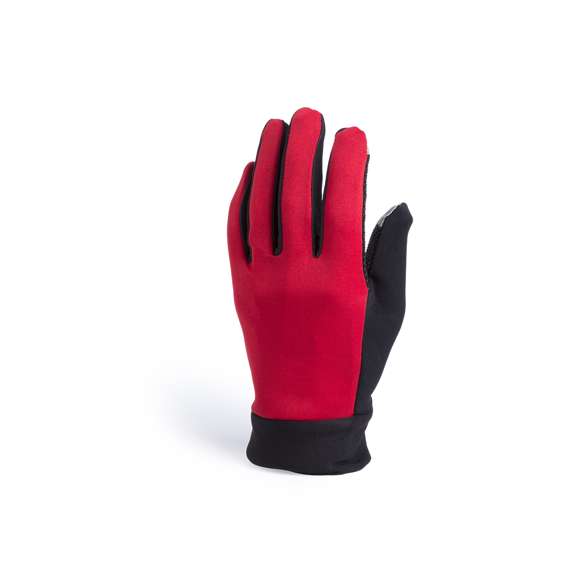Par de guantes deportivos fabricados en resistente poliéster y licra. En diseño bicolor, con base en negro y detalles a color. Agarre en palma y función táctil en dedos índice y pulgar. Talla única para adultos.