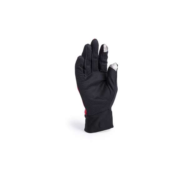 Par de guantes deportivos fabricados en resistente poliéster y licra. En diseño bicolor, con base en negro y detalles a color. Agarre en palma y función táctil en dedos índice y pulgar. Talla única para adultos.