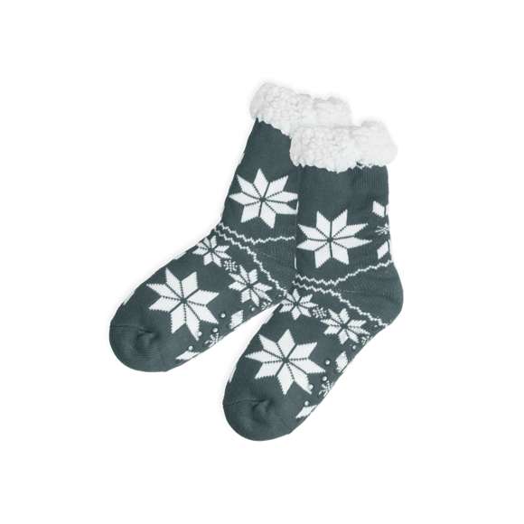 Par de calcetines anti deslizantes con motivos navideños, diseñados para andar por casa. De suave poliéster acrílico exterior y con cálido forro interior.