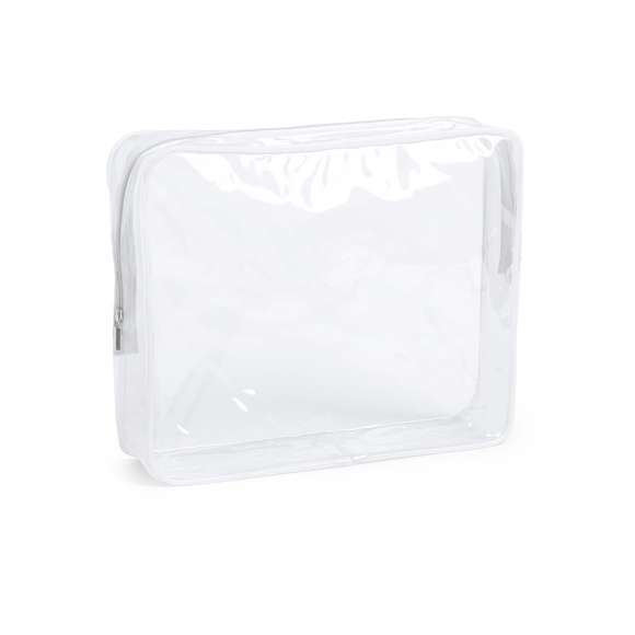 Neceser multiusos en resistente material PVC. Diseño en combinación de materiales translúcidos y transparentes. Disponible en vivos colores, con cierre de cremallera a juego.