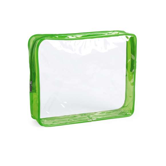 Neceser multiusos en resistente material PVC. Diseño en combinación de materiales translúcidos y transparentes. Disponible en vivos colores, con cierre de cremallera a juego.