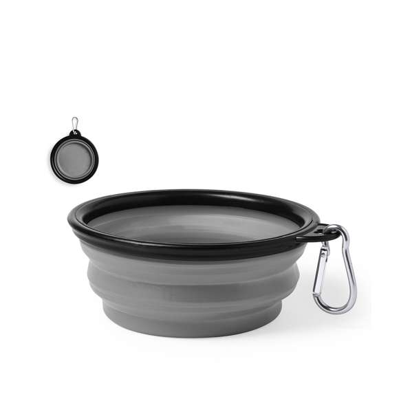 Bowl plegable para mascotas en resistente material TPR. Diseñado para sólidos y líquidos, con 450ml de capacidad y mosquetón de transporte metálico a juego. Disponible en variada gama de colores.