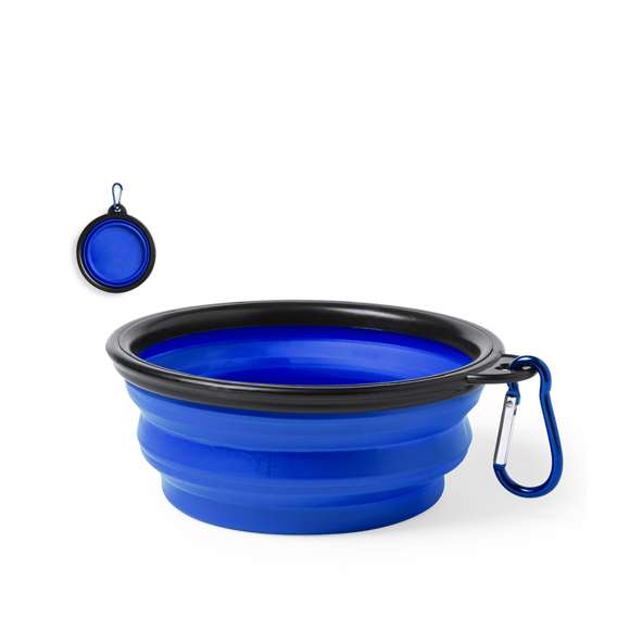 Bowl plegable para mascotas en resistente material TPR. Diseñado para sólidos y líquidos, con 450ml de capacidad y mosquetón de transporte metálico a juego. Disponible en variada gama de colores.