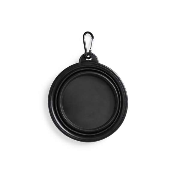 Bowl plegable para mascotas en resistente material TPR. Diseñado para sólidos y líquidos, con 450ml de capacidad y mosquetón de transporte metálico a juego. Disponible en variada gama de colores.
