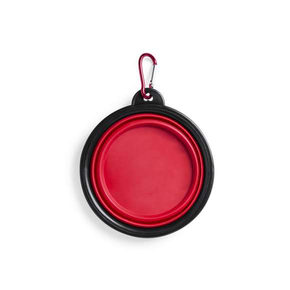 Bowl plegable para mascotas en resistente material TPR. Diseñado para sólidos y líquidos, con 450ml de capacidad y mosquetón de transporte metálico a juego. Disponible en variada gama de colores.