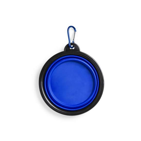 Bowl plegable para mascotas en resistente material TPR. Diseñado para sólidos y líquidos, con 450ml de capacidad y mosquetón de transporte metálico a juego. Disponible en variada gama de colores.