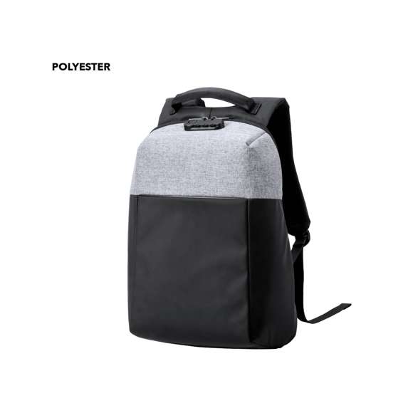 Mochila de negocios antirrobo repelente al agua en poliéster de alta calidad, resistente a cortes y a roces. Con candado de seguridad por contraseña, cinta reflectante trasera y accesorio para acople en trolley. Bolsillo antirrobo en la espalda para guardar objetos de valor. Compartimento interior con salida USB para conexión de powerbank -no incluido-, con cable micro USB de 1 metro de largo para total comodidad en la carga de cualquier dispositivo móvil. Salida para auriculares y bolsillo en cinta derecha con fácil acceso para tarjeta de transporte y otros documents de uso frecuente. Apertura total 180º para fácil acceso al interior de la mochila. Dos compartimento interiores independientes y acolchados para ordenador portátil de hasta 15 pulgadas y para tablets de hasta 10 pulgadas. Con multitud de bolsillos interiores y exteriores. Cintas de hombros y espalda con acolchado ergonómico.