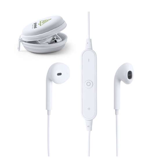  	Auriculares intraurales de conexión bluetooth y diseño minimalista en elegante color blanco. De diseño ergonómico, incluyen panel de control integrado en cable y ofrecen función manos libres. Recargables mediante cable mini USB -incluido-. Presentados en resistente estuche individual de polipiel a juego con cierre de cremallera.