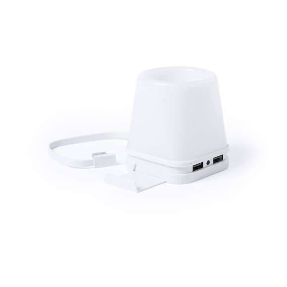  	Original lapicero con puerto USB integrado. Retroiluminado por luz led, con 2 posiciones de iluminación y cuerpo en elegante color blanco para fácil marcaje. Incluye 4 puertos USB 2.0. Presentado en caja individual.