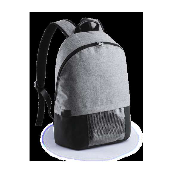 Mochila con indicadores, en resistente poliéster 600D. Indicadores luminosos en la base, con señalización controlada desde las cintas de hombros de la mochila. Bolsillo principal con doble tirador e interior con bolsillo acolchado para ordenador portátil de hasta 15 pulgadas. Espalda y cintas acolchadas. Conexión micro USB -cable incluido-. Requiere de un powerbank -no incluido- para el funcionamiento de las luces.