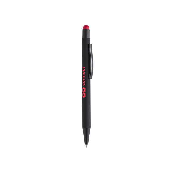 Bolígrafo puntero de mecanismo giratorio con cuerpo de acabado sólido en color negro y pulsador en variada gama de colores. Clip metálico en color negro. Especialmente diseñado para marcaje en láser y con un recubrimiento exterior especial para que tu publicidad quede perfectamente grabada, a juego con el color del puntero. Cartucho jumbo y tinta azul.