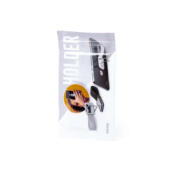  	Original soporte adhesivo para smartphone con cinta para selfies en resistente poliéster y pastilla central para marcaje. Con soporte metálico y presentado en atractiva bolsita de diseño.