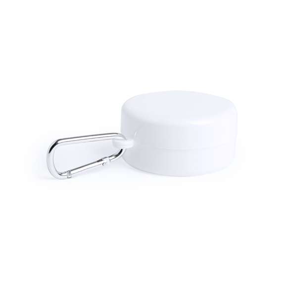 Original vaso plegable para emergencias en elegante color blanco. De 220ml de capacidad y pastillero con tapa integrado en el tapón. Con mosquetón metálico de transporte.