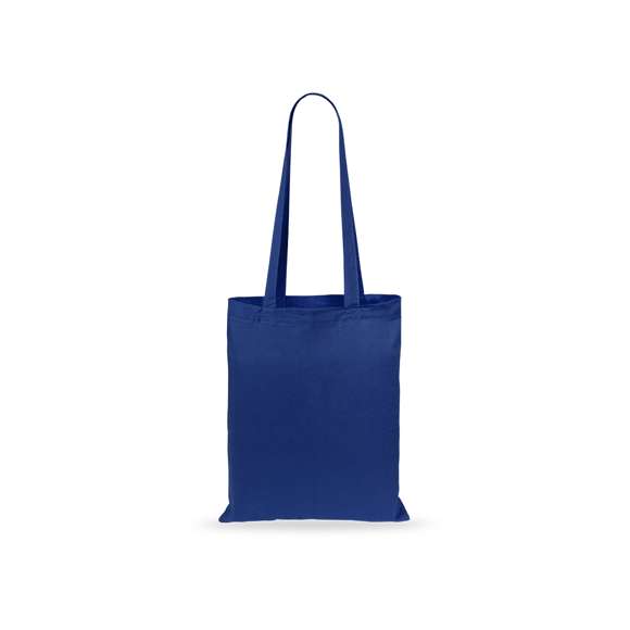 Bolsa fabricada en suave 100% algodón de 140g/m2. Con asas largas reforzadas de 70cm disponible en una amplia gama de colores. Resistencia de hasta 7kg de peso.