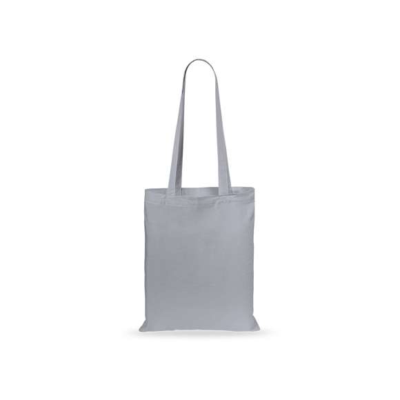 Bolsa fabricada en suave 100% algodón de 140g/m2. Con asas largas reforzadas de 70cm disponible en una amplia gama de colores. Resistencia de hasta 7kg de peso.
