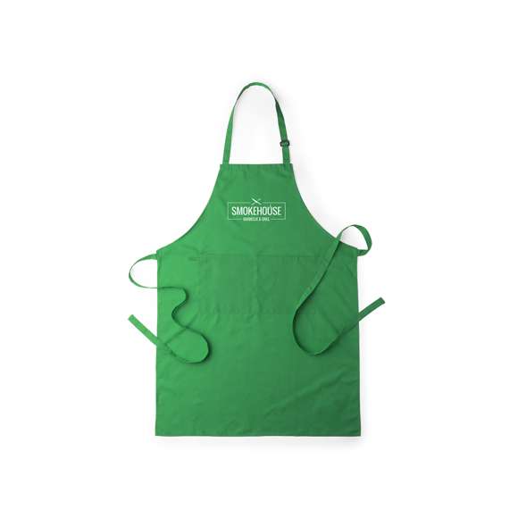 Delantal de alta calidad en material TC -combinado de algodón y poliéster-. En variada gama de vivos colores, con bolsillo doble frontal y cintas de cuello con ajustador. De corte por debajo de la rodilla.