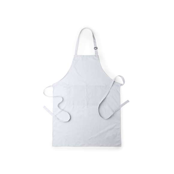 Delantal de alta calidad en material TC -combinado de algodón y poliéster-. En variada gama de vivos colores, con bolsillo doble frontal y cintas de cuello con ajustador. De corte por debajo de la rodilla.