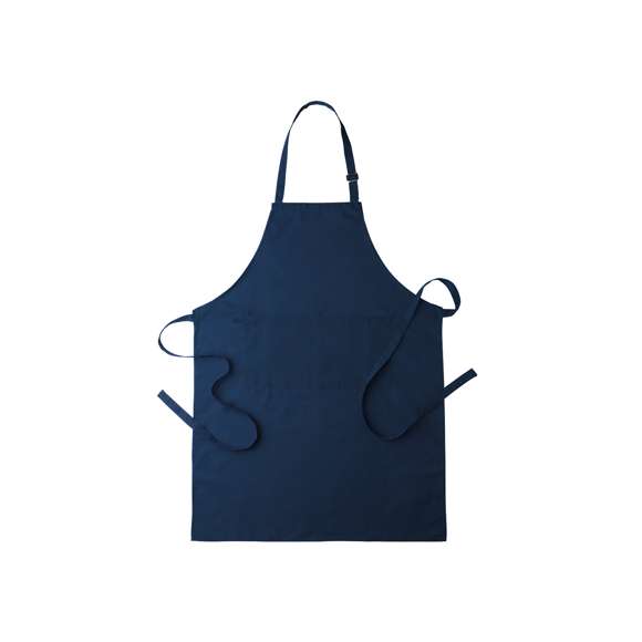 Delantal de alta calidad en material TC -combinado de algodón y poliéster-. En variada gama de vivos colores, con bolsillo doble frontal y cintas de cuello con ajustador. De corte por debajo de la rodilla.