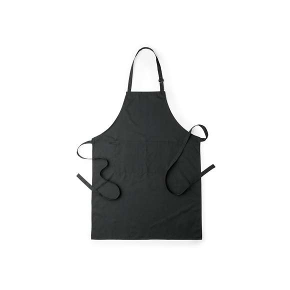 Delantal de alta calidad en material TC -combinado de algodón y poliéster-. En variada gama de vivos colores, con bolsillo doble frontal y cintas de cuello con ajustador. De corte por debajo de la rodilla.