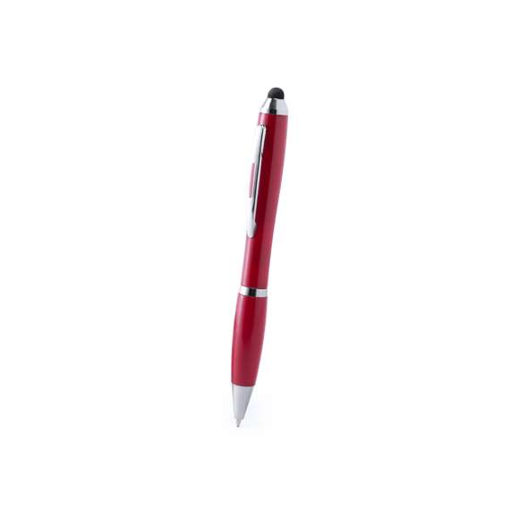 Bolígrafo puntero de colorido diseño, de apertura giratoria y cuerpo en vivos colores brillantes a juego con la empuñadura. Con detalles cromados y clip metálico. Cartucho jumbo y tinta azul.