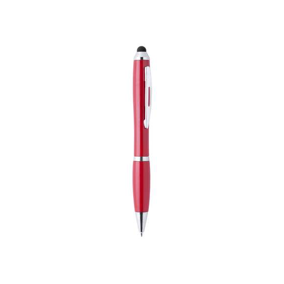 Bolígrafo puntero de colorido diseño, de apertura giratoria y cuerpo en vivos colores brillantes a juego con la empuñadura. Con detalles cromados y clip metálico. Cartucho jumbo y tinta azul.