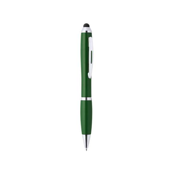 Bolígrafo puntero de colorido diseño, de apertura giratoria y cuerpo en vivos colores brillantes a juego con la empuñadura. Con detalles cromados y clip metálico. Cartucho jumbo y tinta azul.