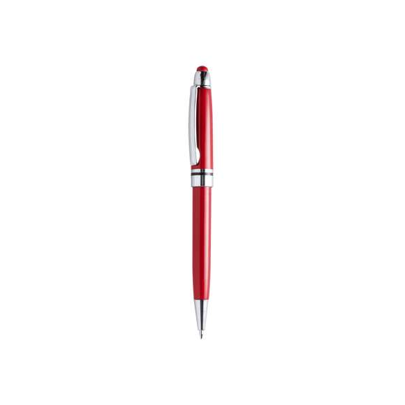 Bolígrafo puntero de colorido diseño, con cuerpo en vivos colores brillantes a juego con el puntero. De mecanismo pulsador, con detalles cromados y clip metálico. Cartucho jumbo y tinta azul.
