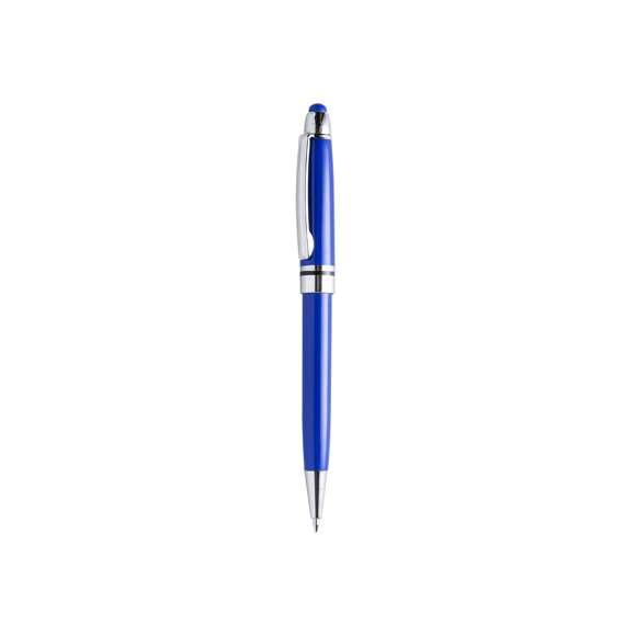 Bolígrafo puntero de colorido diseño, con cuerpo en vivos colores brillantes a juego con el puntero. De mecanismo pulsador, con detalles cromados y clip metálico. Cartucho jumbo y tinta azul.